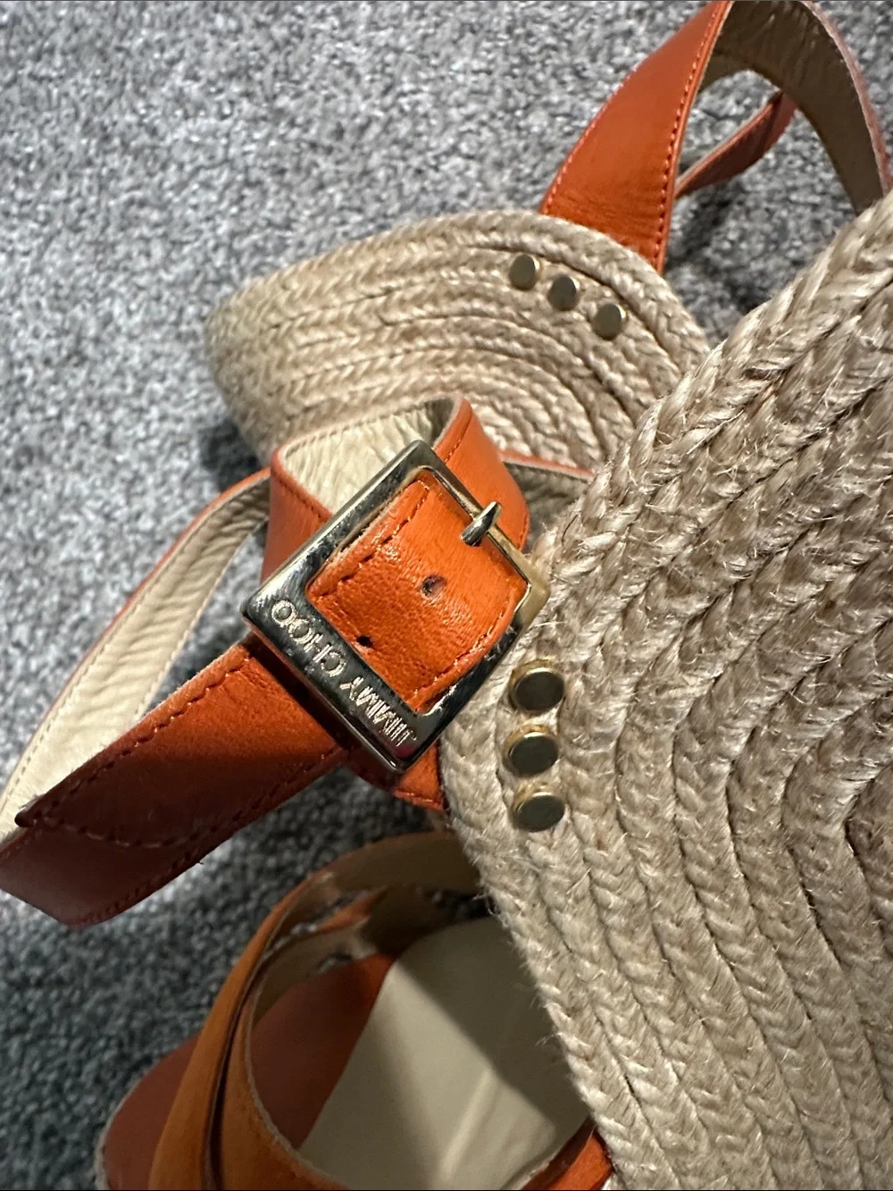 Jimmy Choo Orange Leather & Suede Cross-Espadrille Wedges Size 41 - Brand New